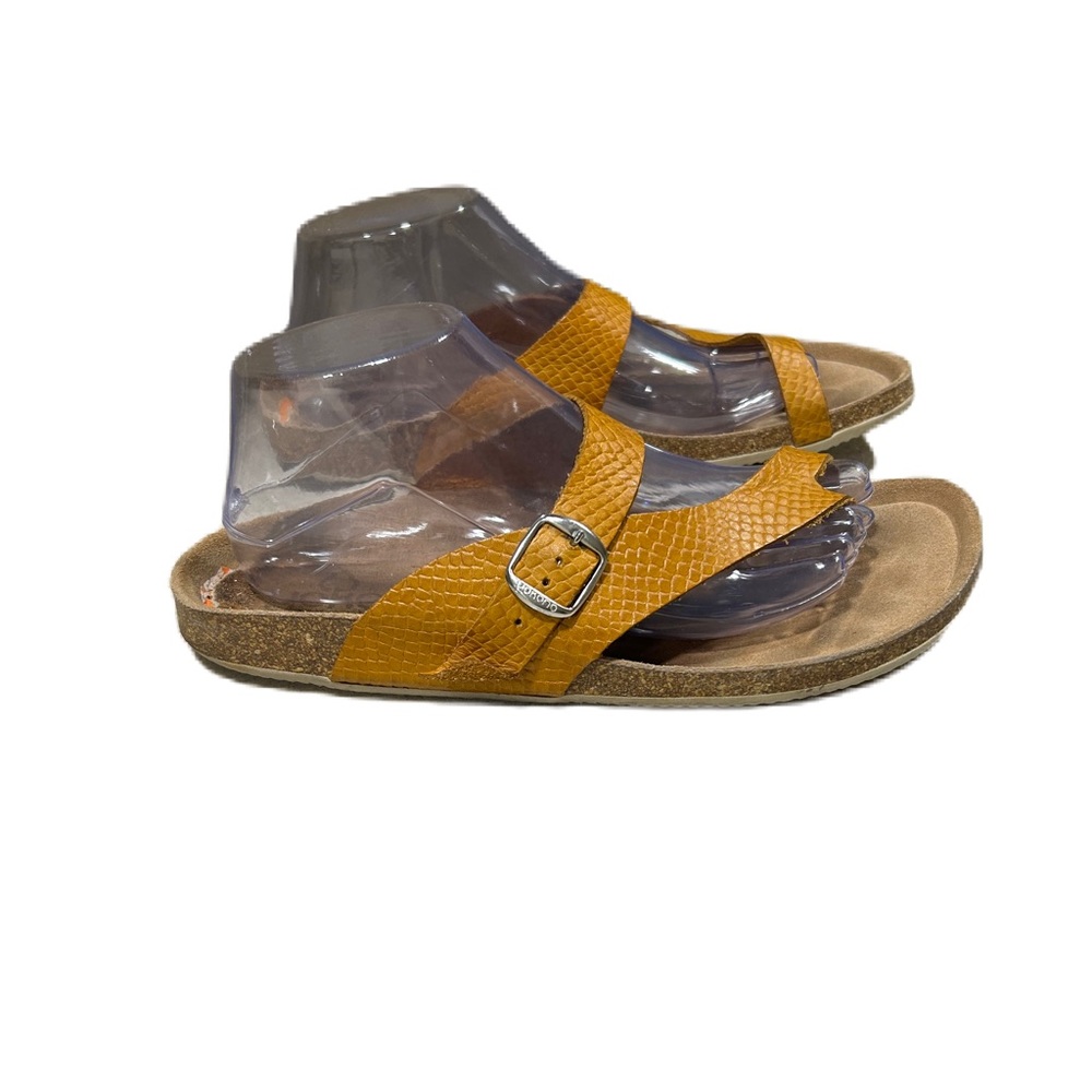 Yokono Leather Thong Sandals Sz 9.5 Mustard Slides Buckle Shoes Made In Spain